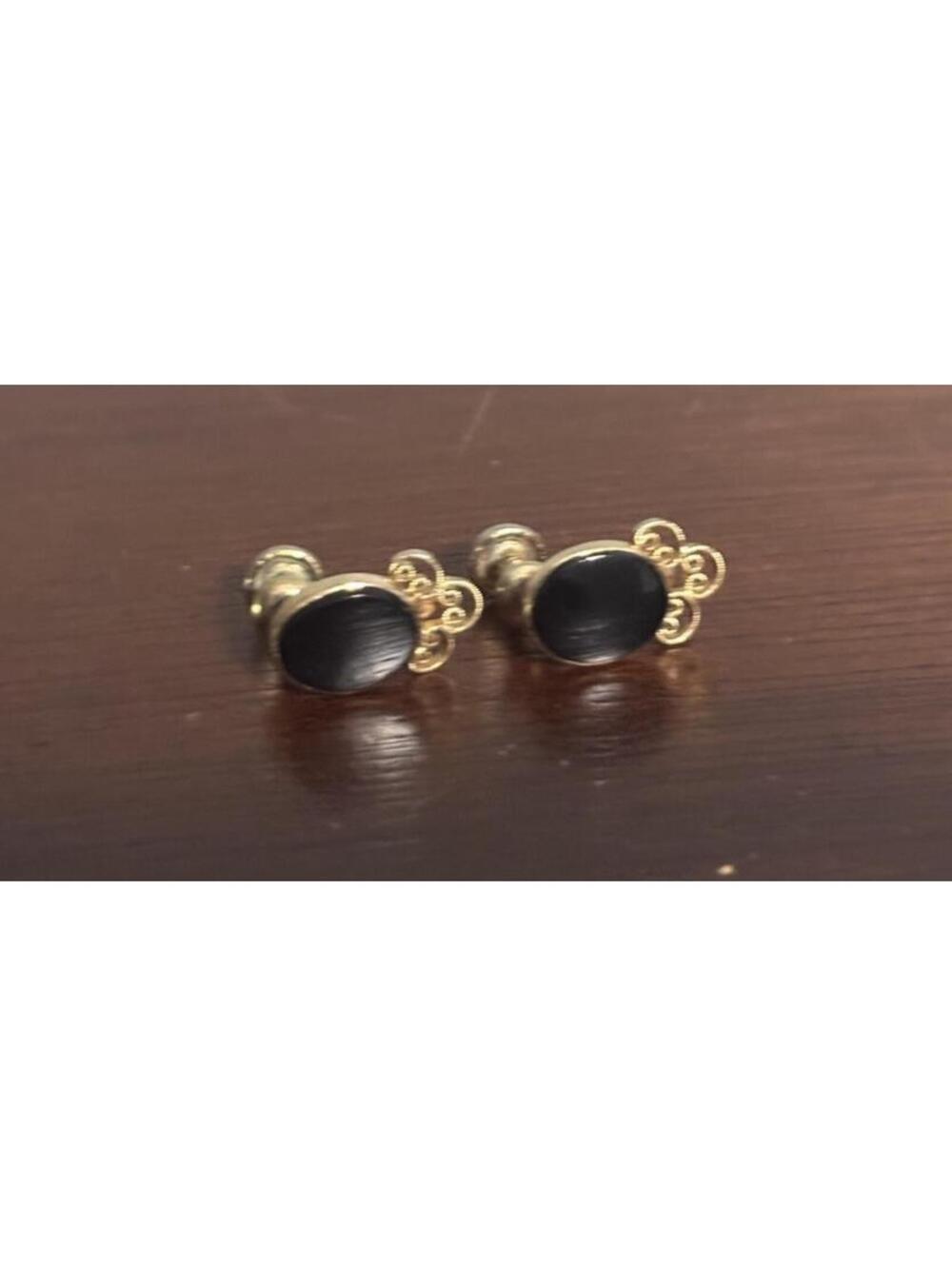 Gold And Black Screw On Earrings
